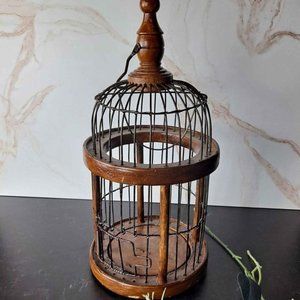 Vintage Mid-Century Wood Birdcage
